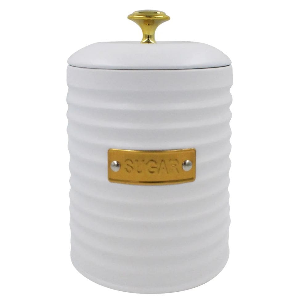Porta Açucar de Metal com Tampa Friso Branco 15,5cm