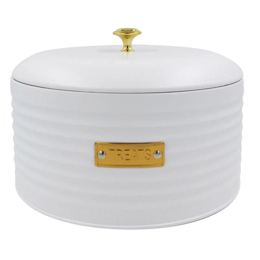 Porta Biscoitos de Metal com Tampa Friso Branco 21,5cm