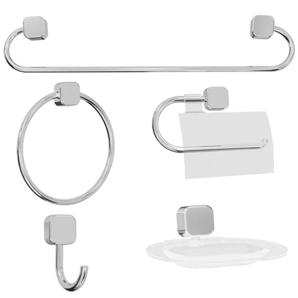 Kit De Acessorios Para Banheiro Samba Quadrado 5 Pecas Cromado - Japi