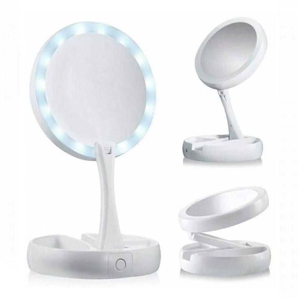 Espelho Portátil Iluminado Led Zoom 10X Perfeito Maquiagem