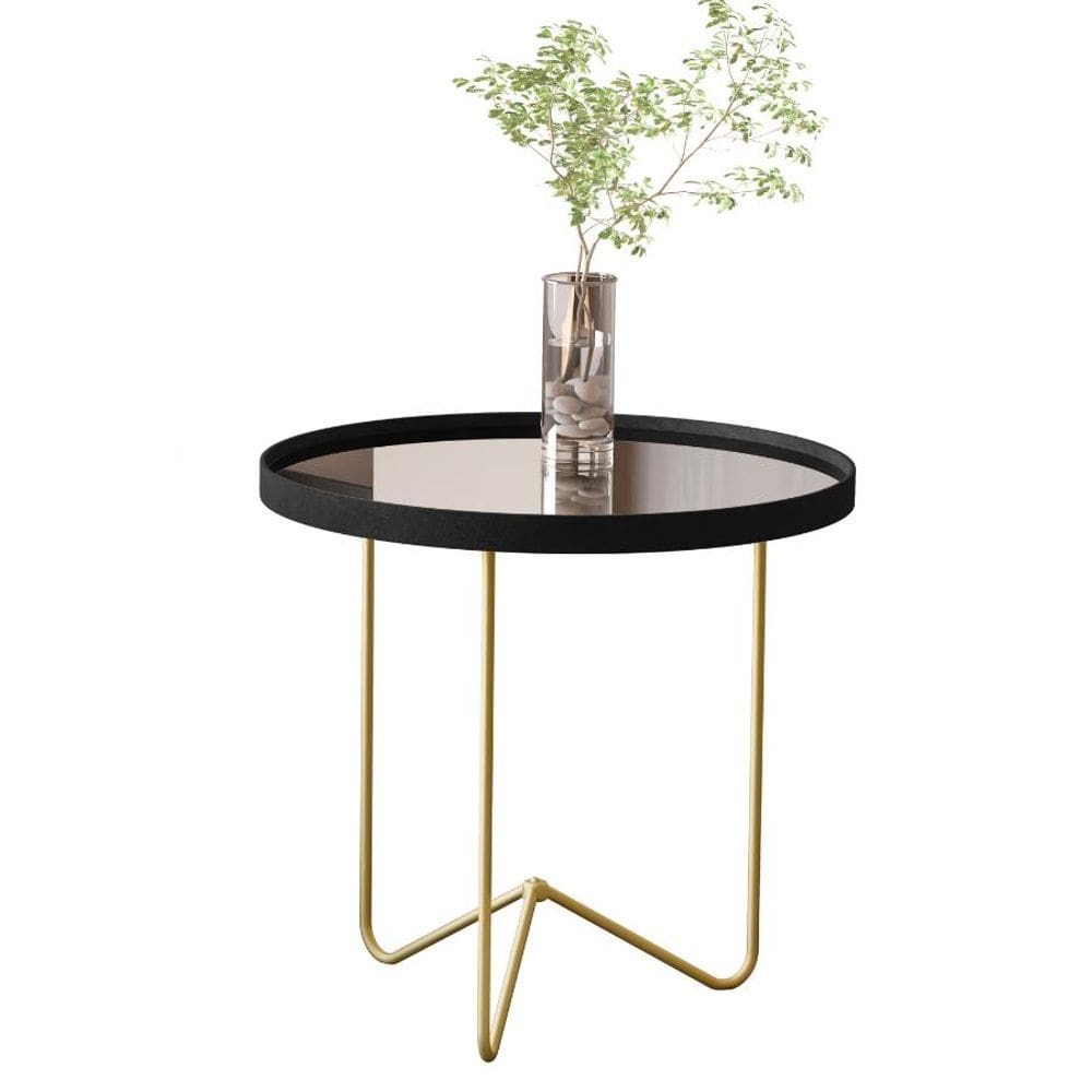 Mesa Lateral Alamanda Moderna Preto Dourado JB Bechara