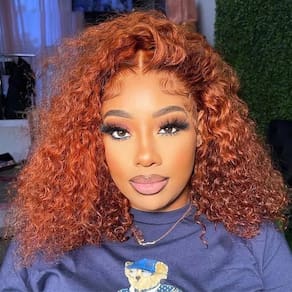 Peruca GOLFMAX Curly Bob 20 cm, cabelo humano ruivo, renda frontal