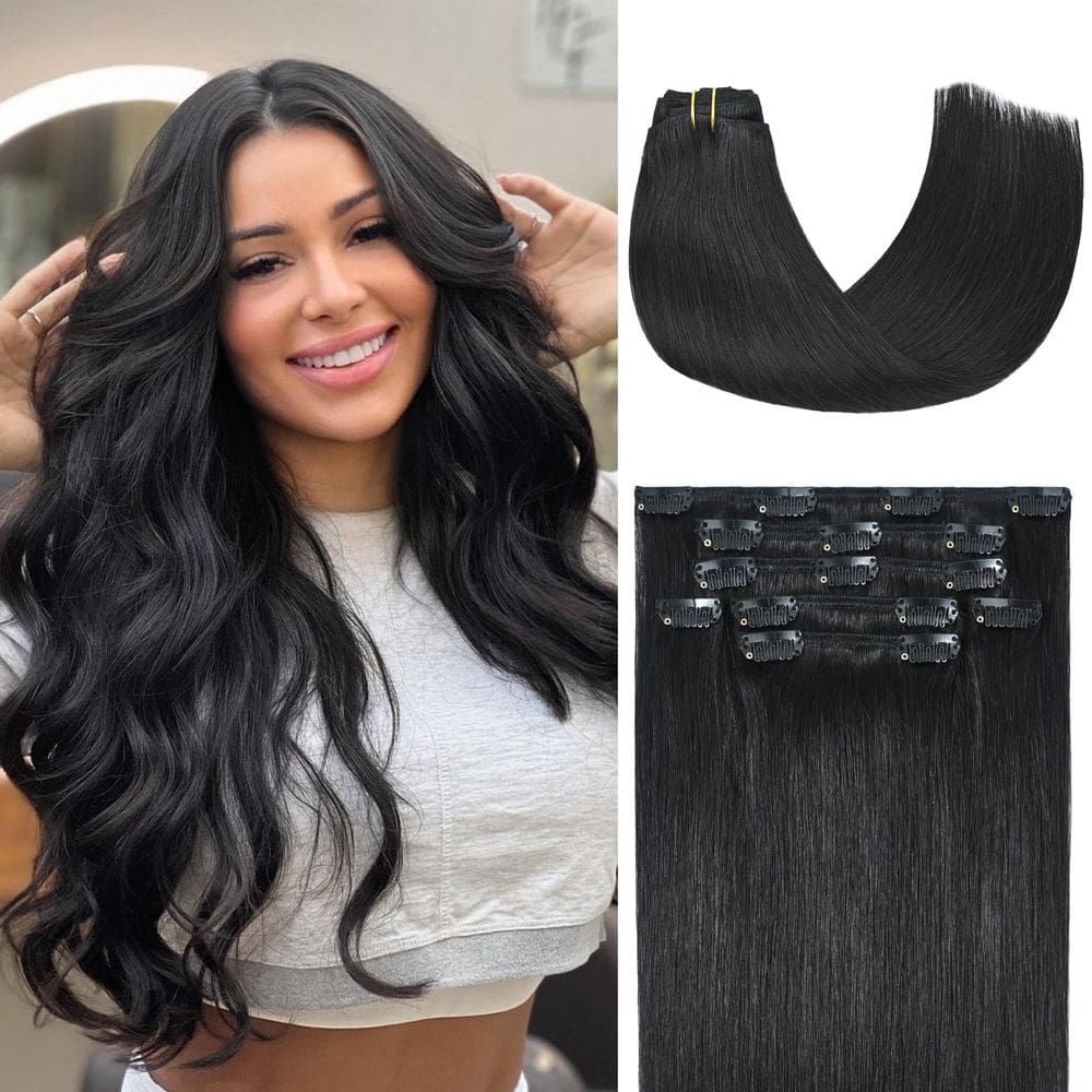 Clip in Hair Extensions Honsoo Natural Black 70g 7 unidades 45 cm