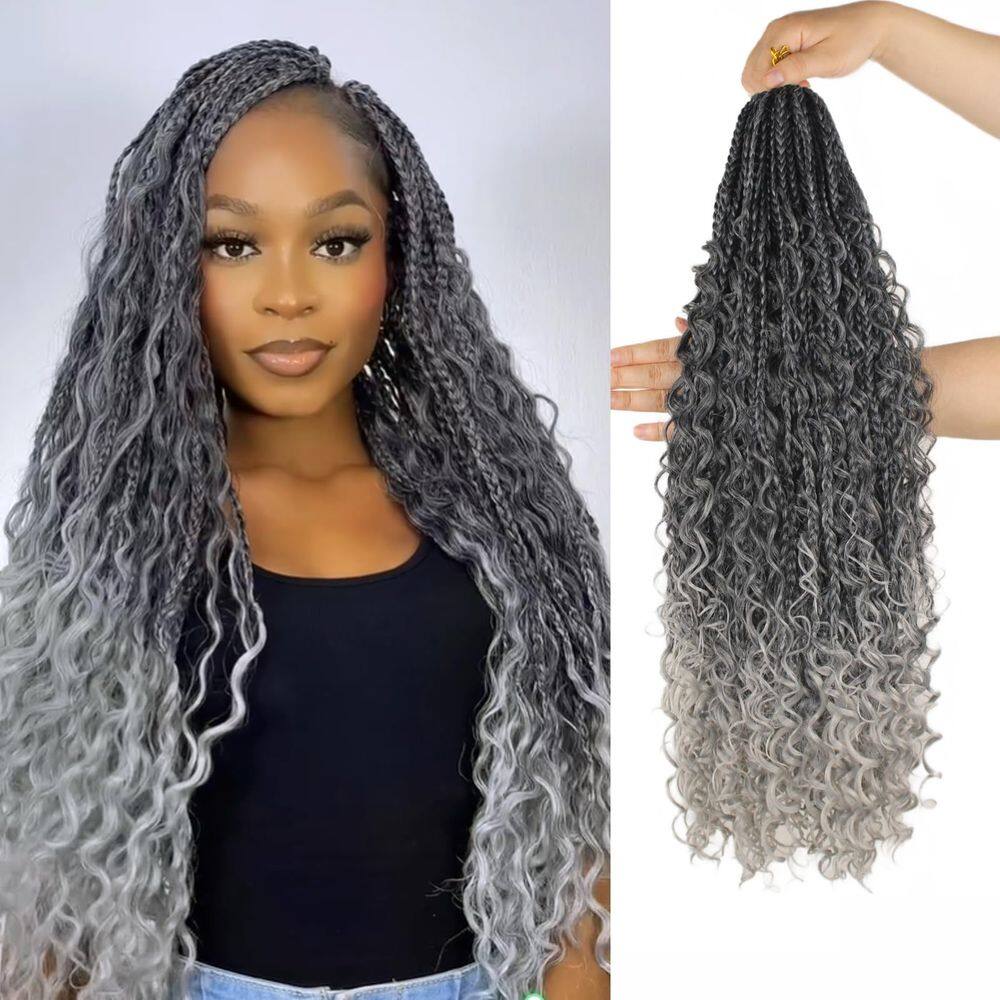 Crochet Hair Gustbeauty Boho Box Braids 24 polegadas cinza x9