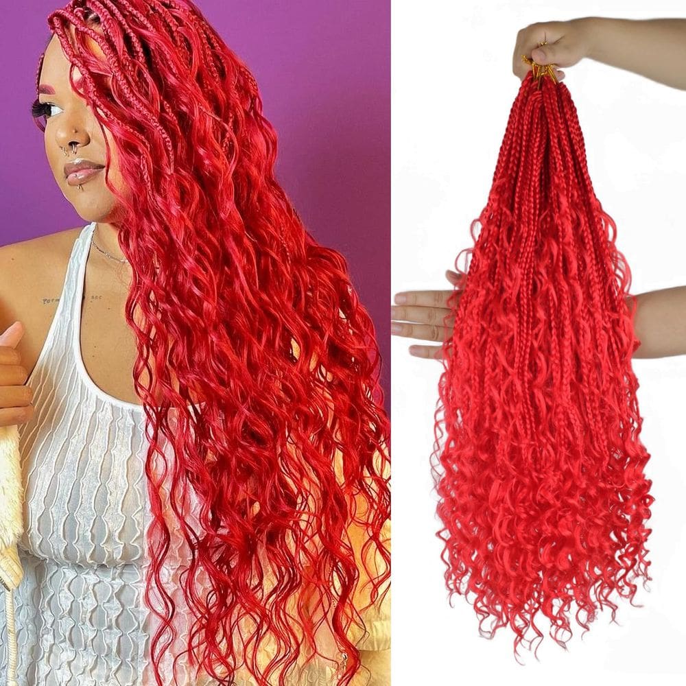 Crochet Hair Vustbeauty Boho Box Braids 24 polegadas vermelhas (9 pacotes)