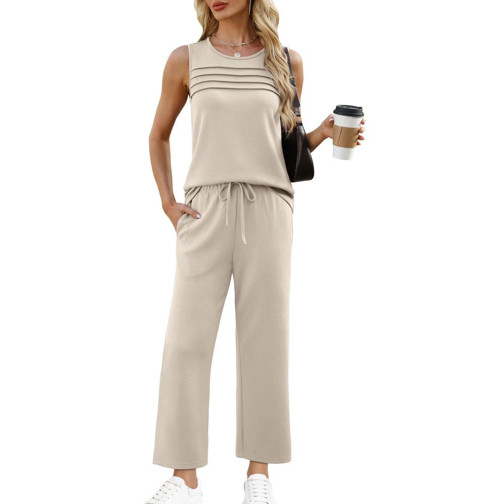 Conjunto de duas peças WIHOLL 2025, verão, gola redonda, bege, 2GG