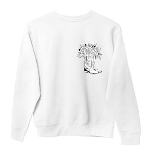 Moletom Careca Algodao Feminino Estampa Bota Country Flores Minimalista Quentinho Confortavel