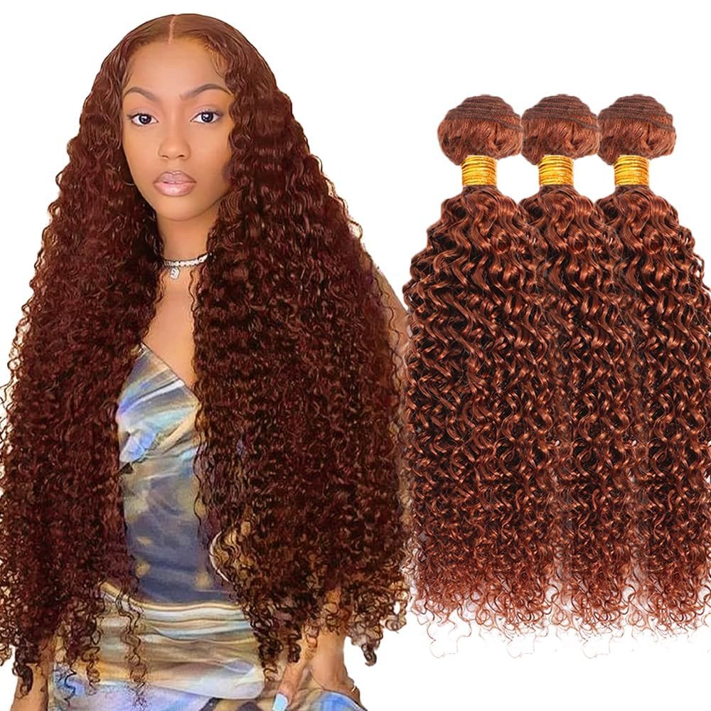 Pacotes de cabelo HuxoWax, marrom avermelhado, cobre, vermelho, encaracolado 33