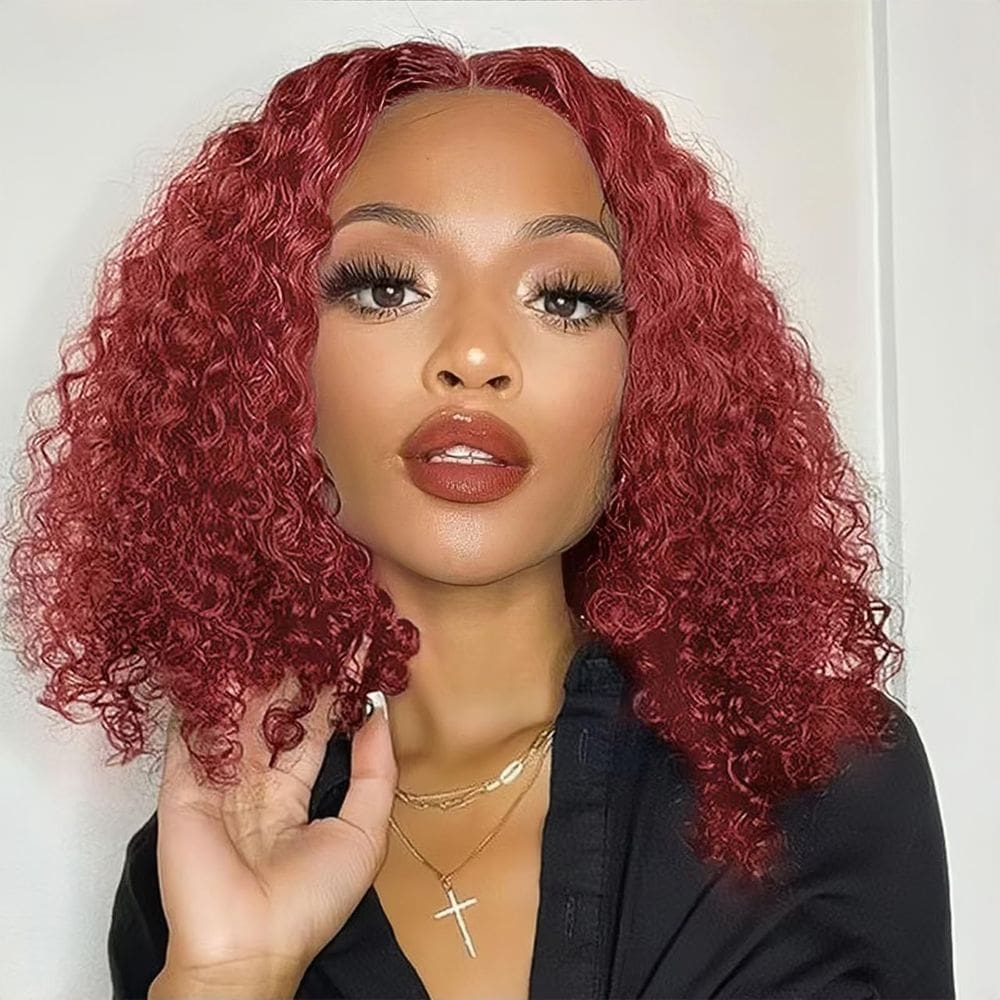 Peruca Maytune, marrom avermelhado, onda profunda, 25 cm, cabelo humano, 180%
