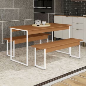 Mesa de Madeira com 2 Bancos Harley Canela/Branco Brilho - Kappesberg