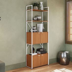 Estante para Livros Dijon 4 Portas Canela/Branco Fosco - Kappesberg