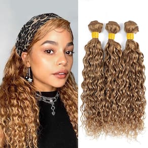 Extensões de cabelo Nuailisex Blonde Water Wave 3 Bundles 25-35cm