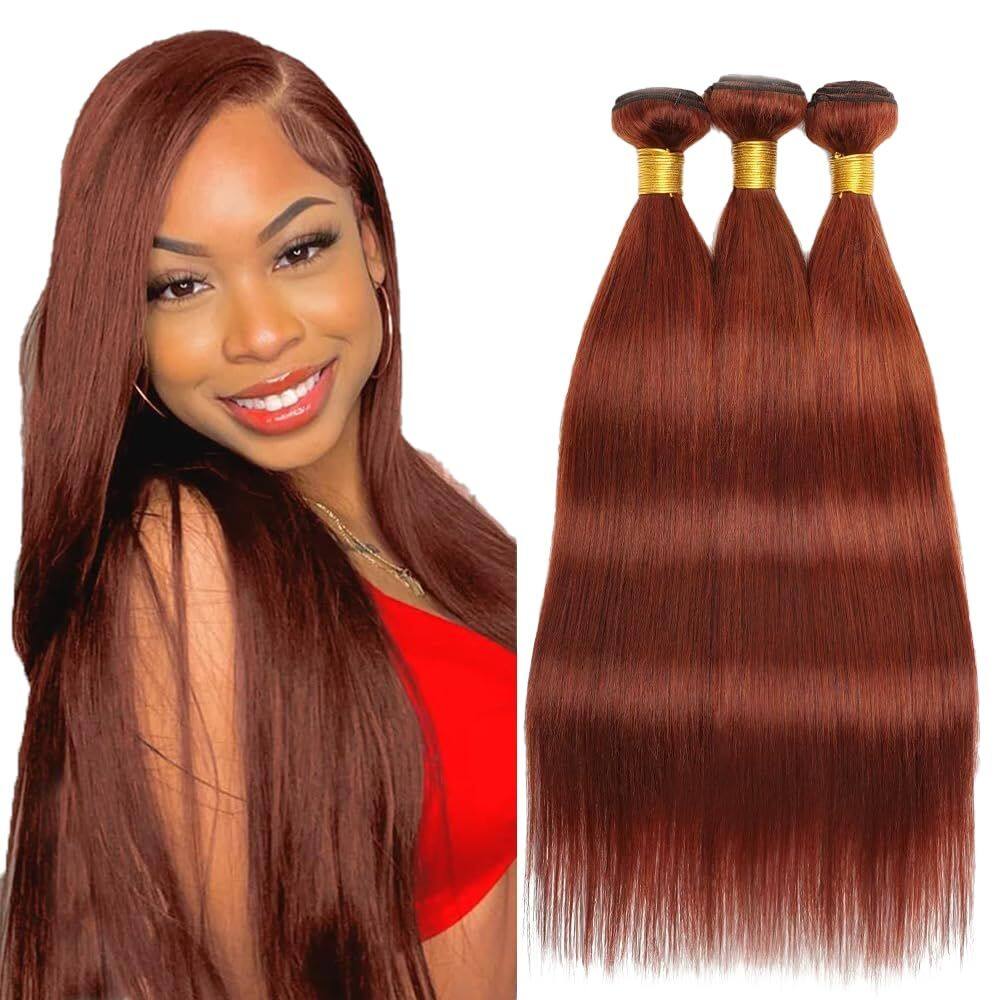 Pacotes de cabelo HuxoWax Color #33, marrom avermelhado, reto, 35 cm