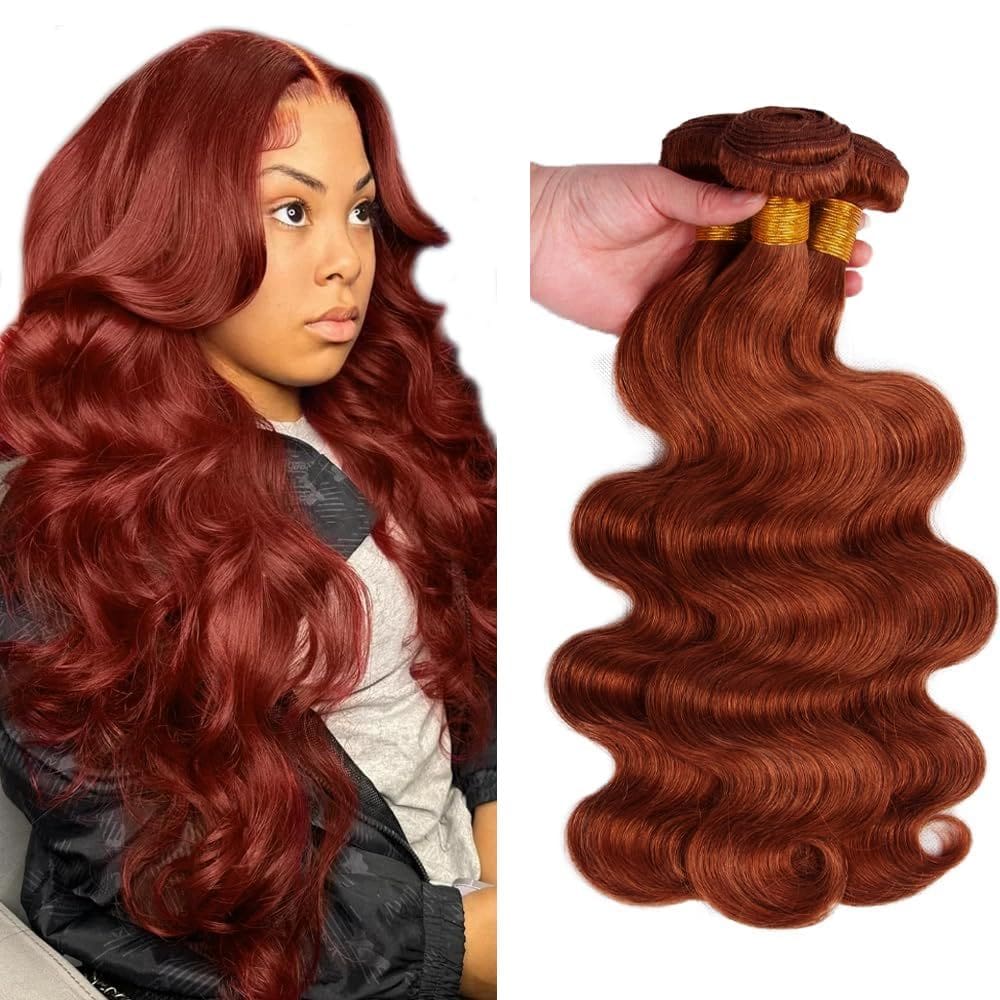 Pacotes de cabelo HuxoWax, marrom avermelhado, cobre, vermelho, onda corporal