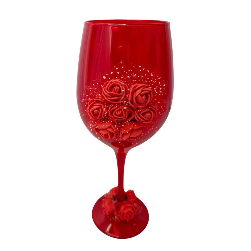 Taça Vidro Pomba Gira Vermelho com Rosas + Presente