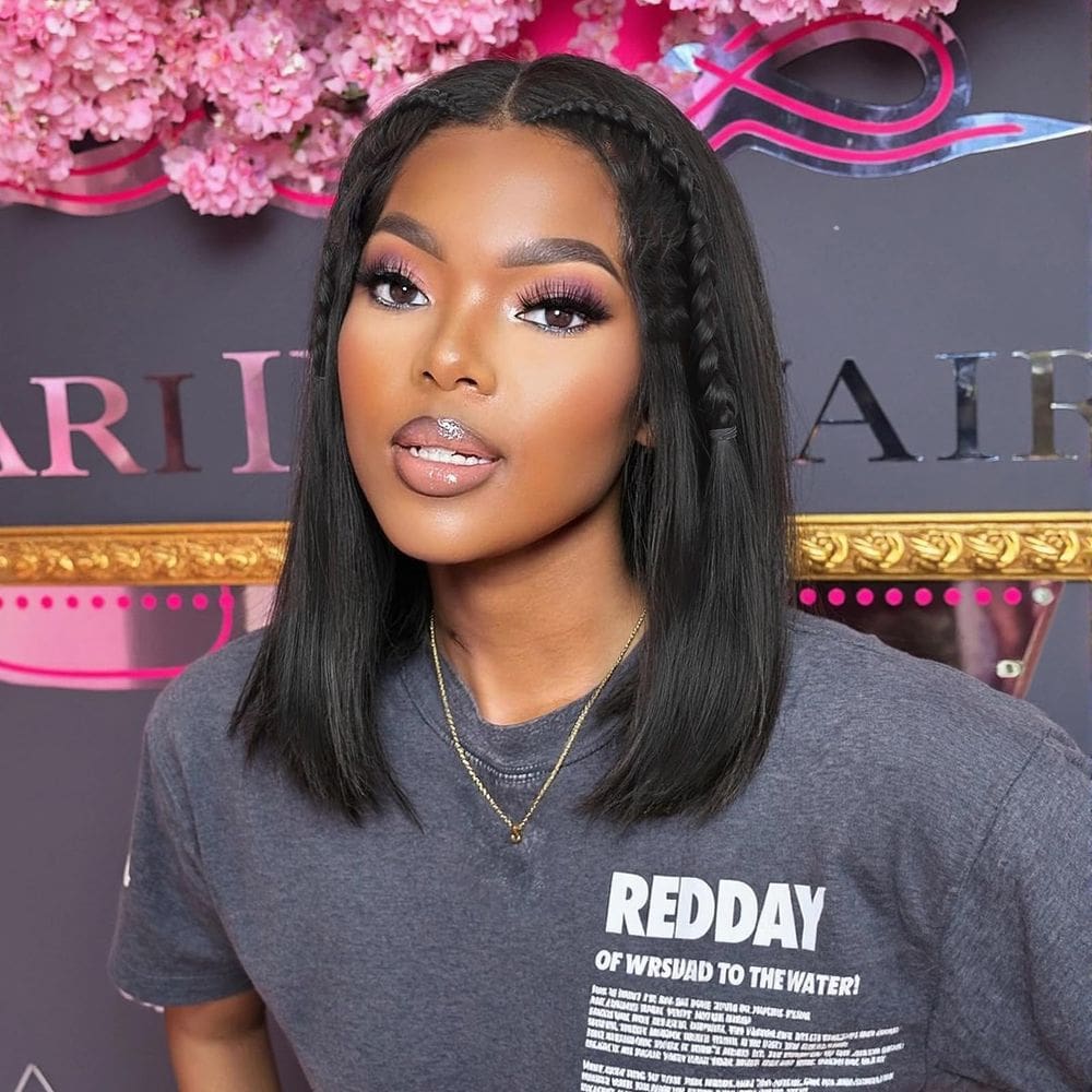 Perucas WIGER Straight Bob Lace Frontal 14&quot; Pretas Naturais