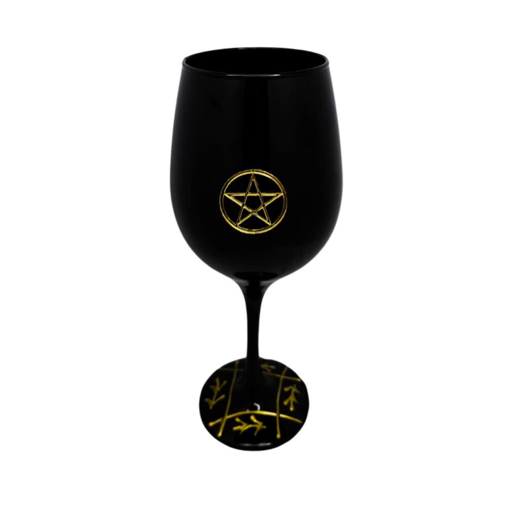 Taça Vidro Preta Pentagrama Wicca + Presente