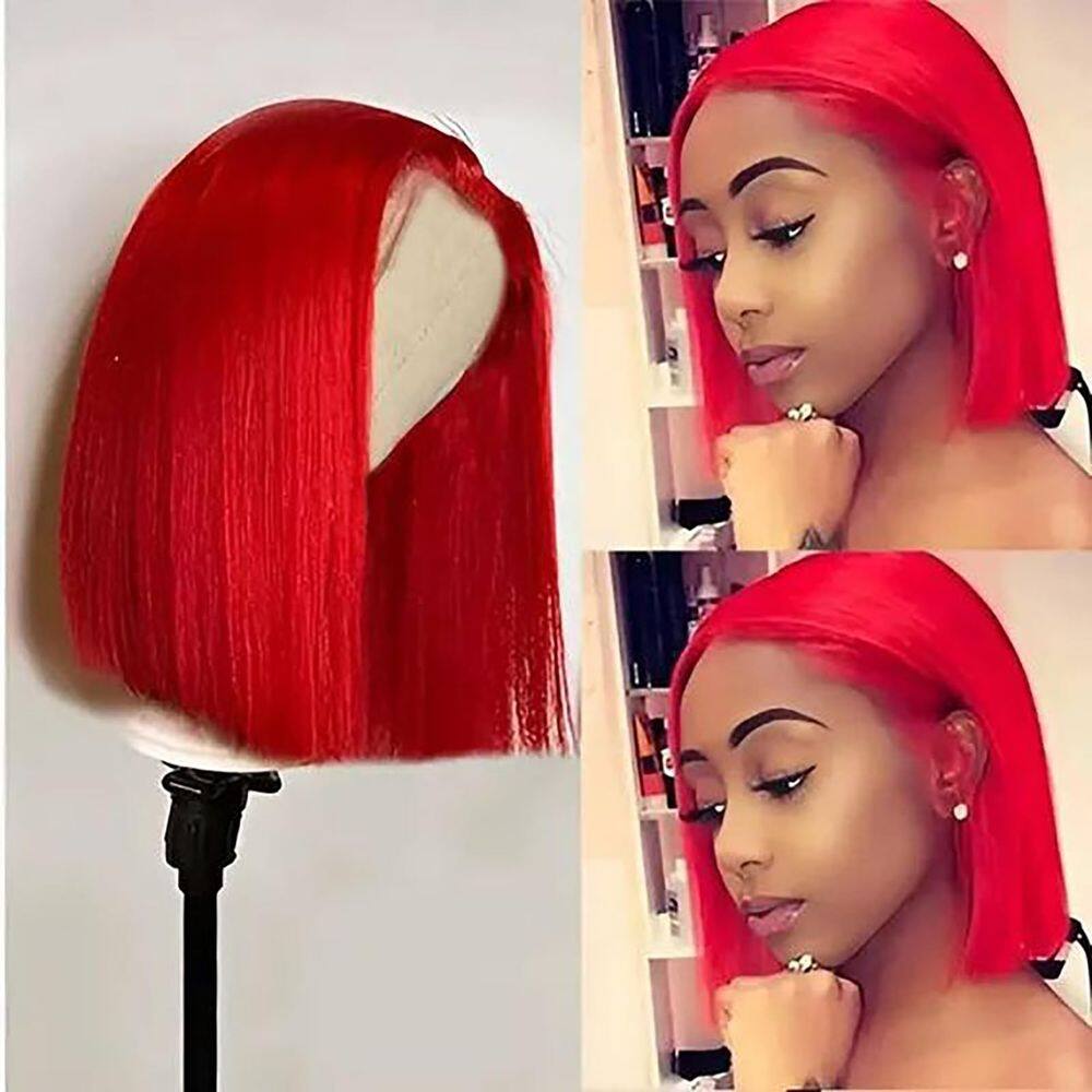 Peruca MYMYDA Short Red Lace Front Bob 25 cm de cabelo humano feminino