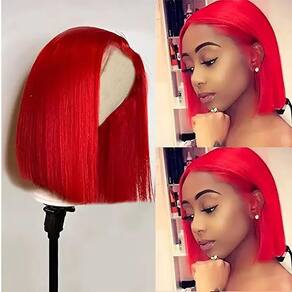 Peruca MYMYDA Short Red Lace Front Bob 25 cm de cabelo humano feminino