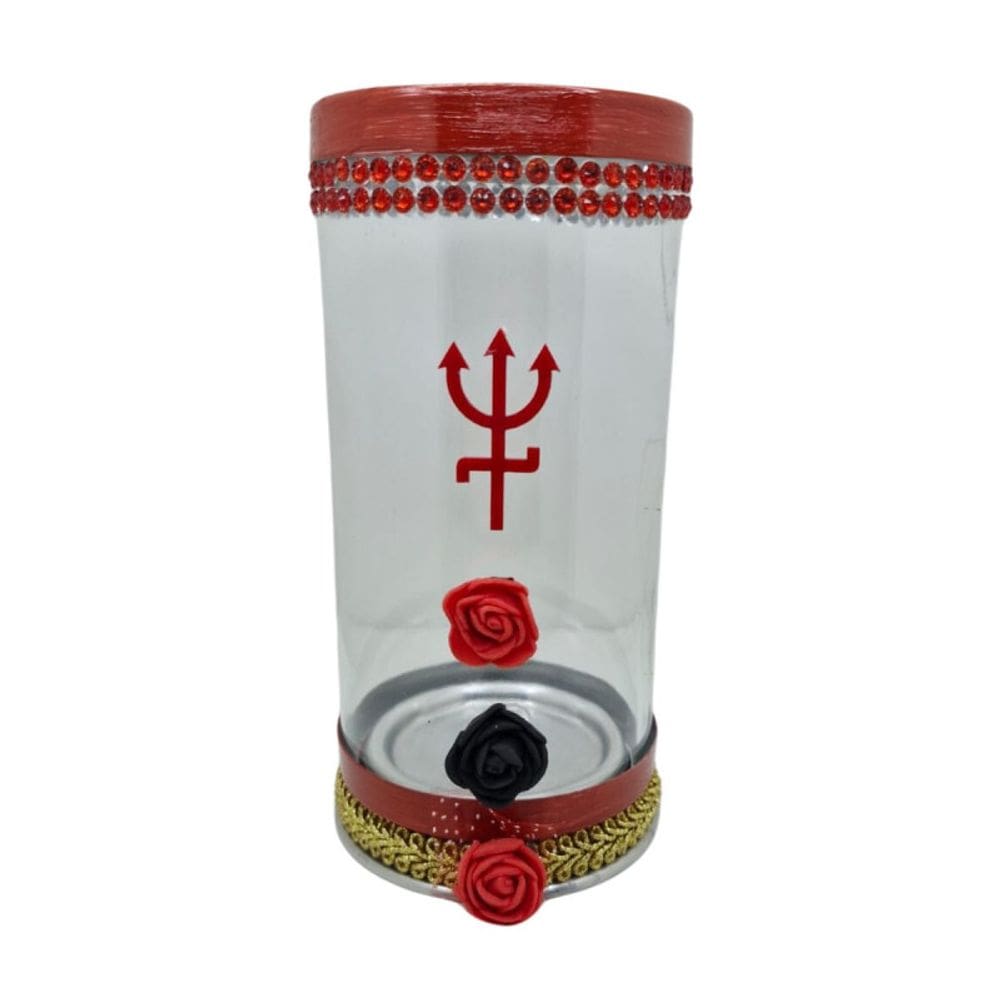 Porta Vela 7 Dias 18 cm Pomba Gira Vermelha Rosas + Presente