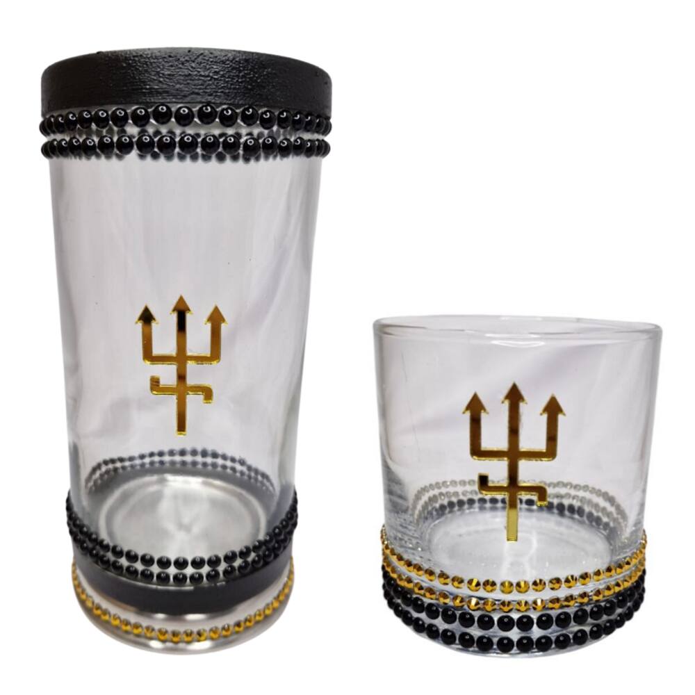 Kit Porta Vela e Copo Exu do Ouro Tridente + Presente