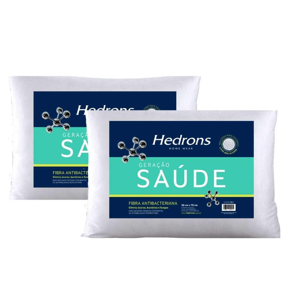 Kit 2 Travesseiros Hedrons Geração Saúde Antiácaro 50x70 cm