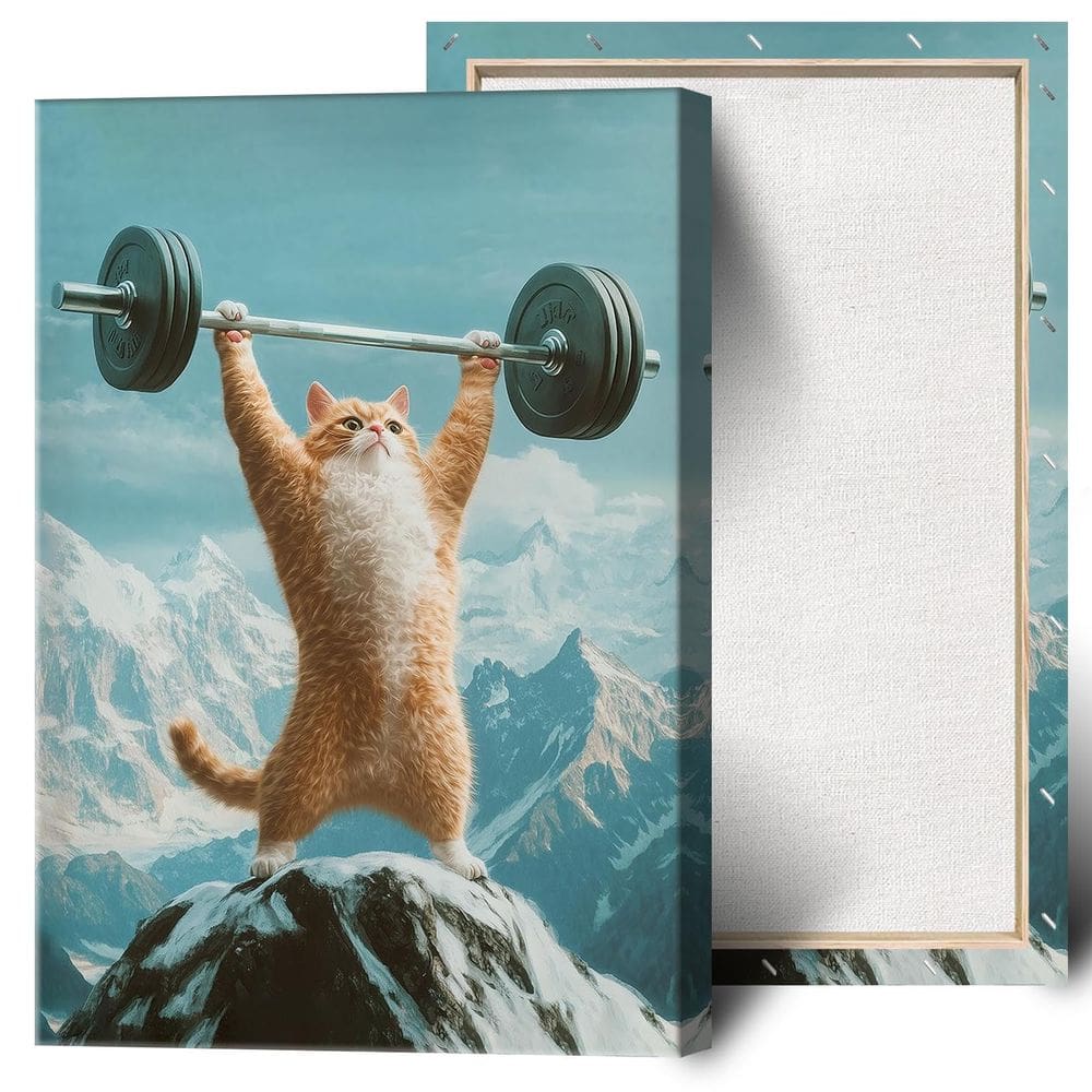Arte de parede Funny Cat Heightlifting Gym Motivational 40x60cm