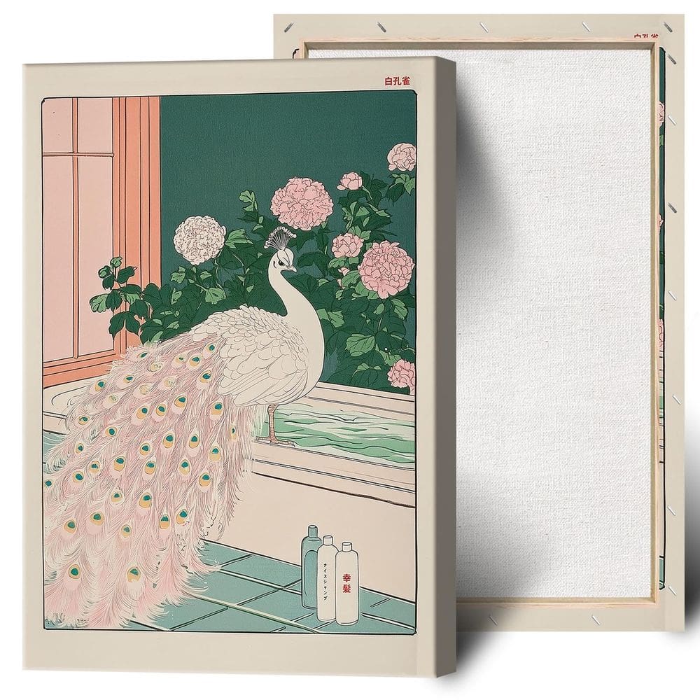 Arte de parede em tela Albino Peacock Japanese Bathroom 40x60cm