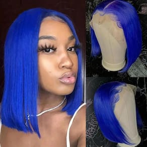 Peruca MYMYDA Short Blue Lace Front Bob 25 cm de cabelo humano feminino