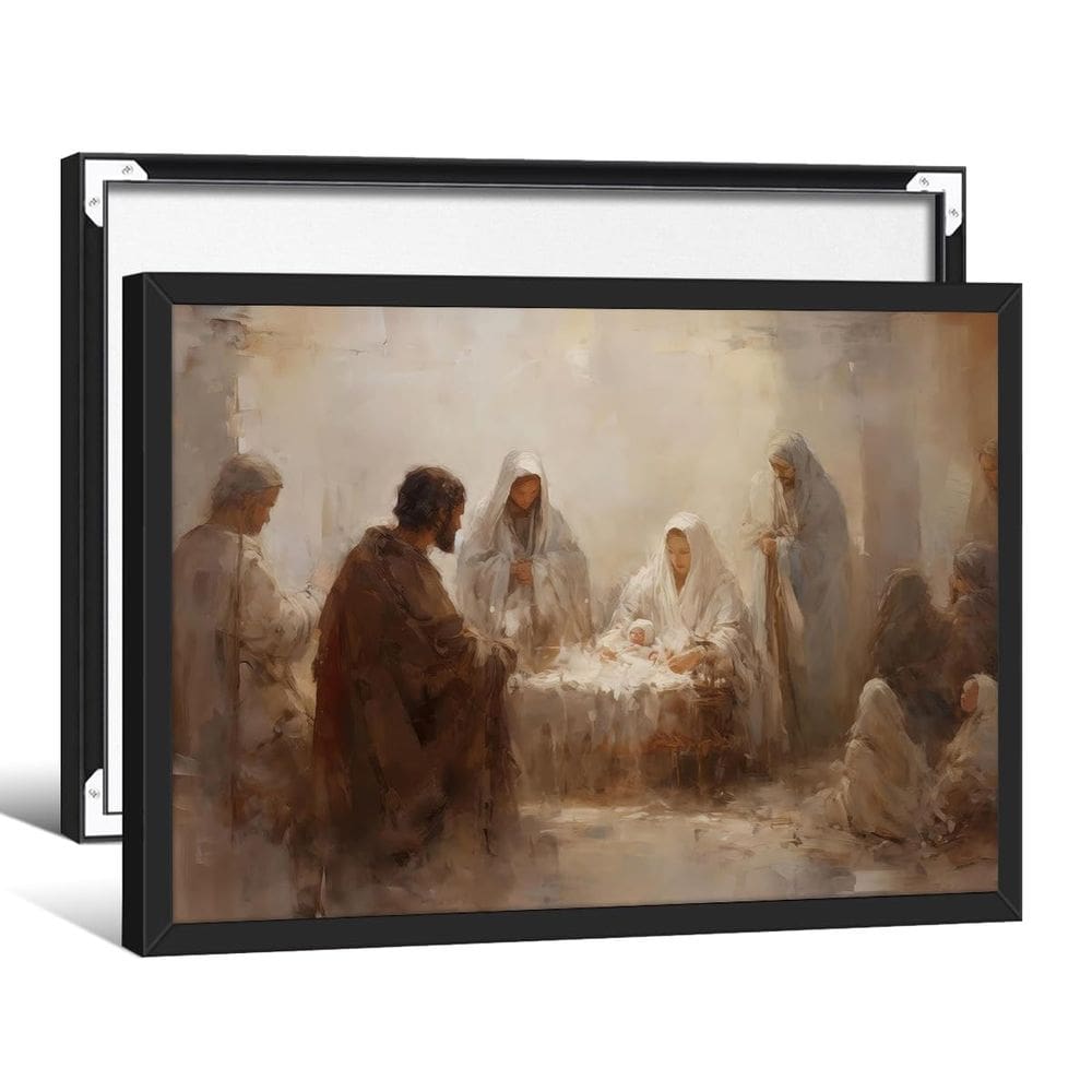 Pôster vintage de presépio de Jesus 30x40cm preto emoldurado