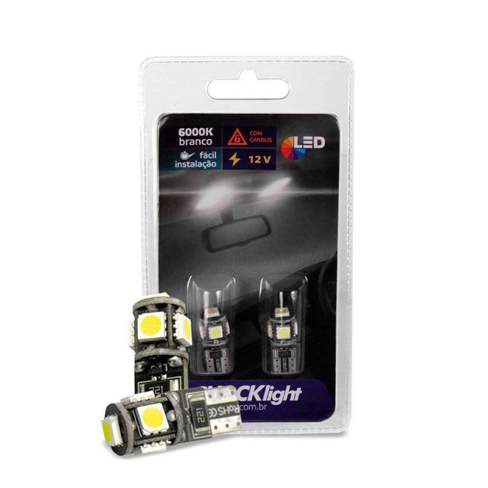 Par Lâmpada Led T10 Esmagada Torre 5 Smd-5050 Com Canbus 6000k 12v
