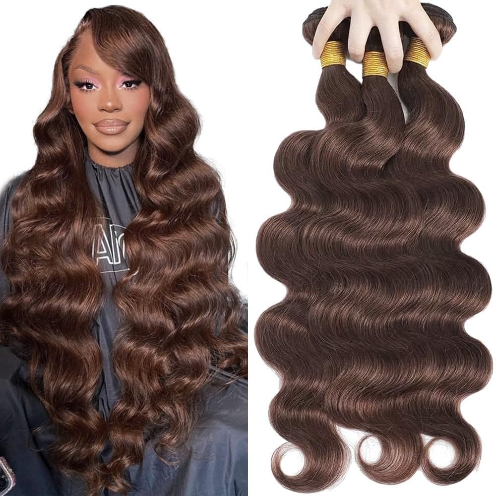 Extensões de cabelo Dokksiiia Brown Weave Body Wave #4 3 Bundles