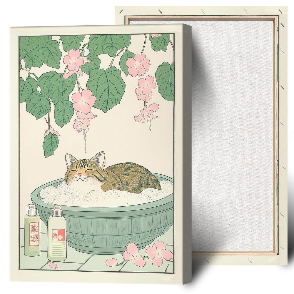 Pôsteres de tela: gato malhado japonês na banheira, arte de parede 40x60cm