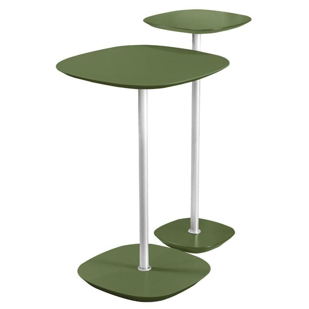 Conjunto 2 Mesa Lateral Florença Verde Em Metal Cromado