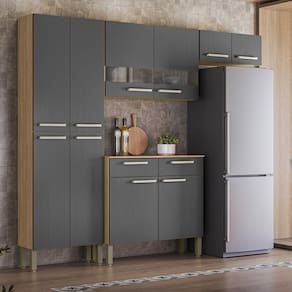 Armário De Cozinha Completa Mdf 10 Portas 2 Gavetas Nala Plus Freijó Gris