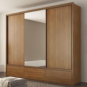 Guarda Roupa Casal 3 Portas Com Espelho E 7 Gavetas Lounge Amêndola Touch