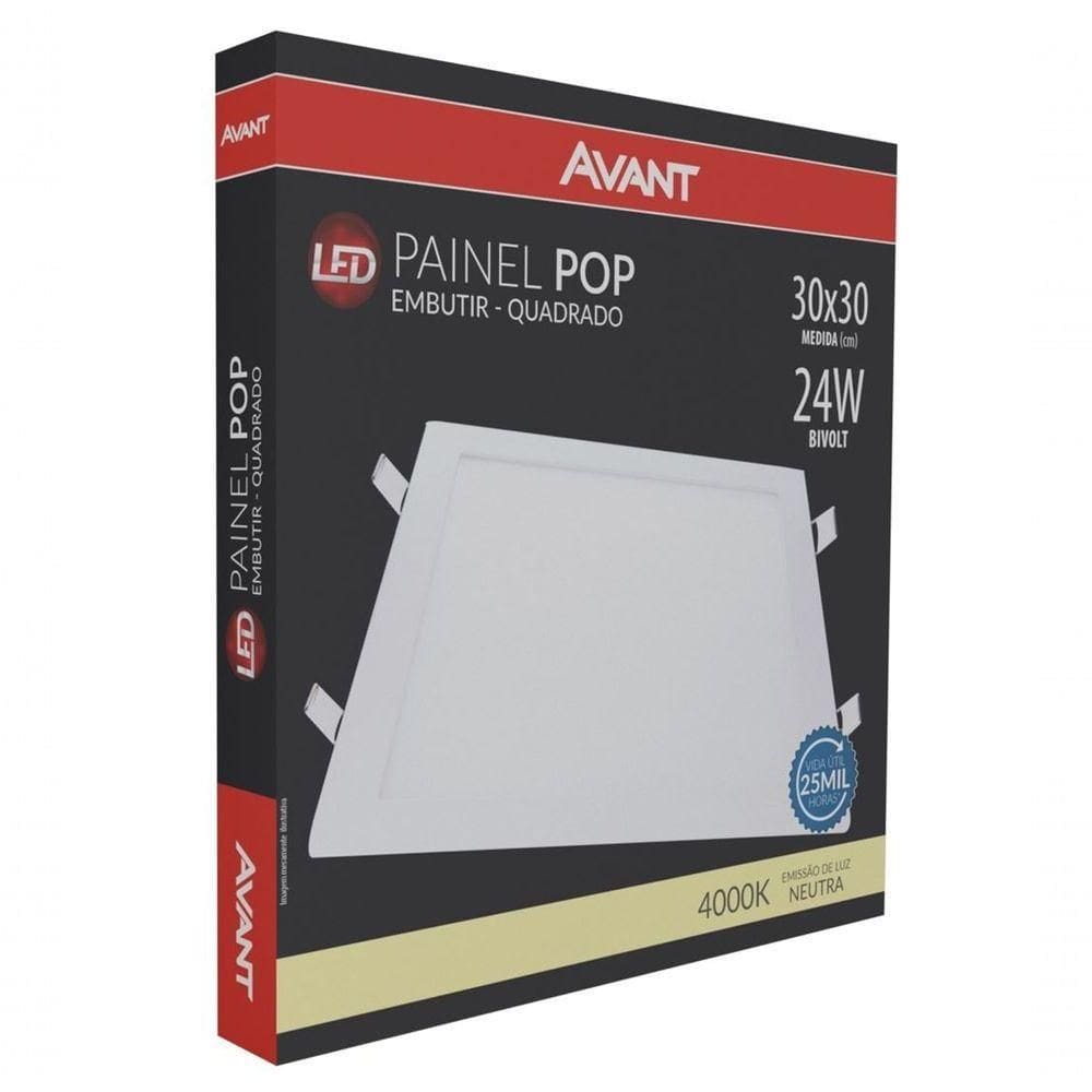 Painel Pop Embutir Quadrado Avant - 30x30 - 24w - 4000k Luz Neutra Bivolt