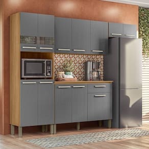Armário De Cozinha Completa Mdf 12 Portas Com Balcão Versalhes Plus Freijó Gris