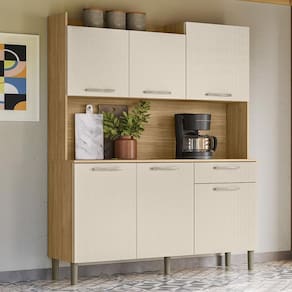 Armário De Cozinha Compacta Mdf 6 Portas 1 Gaveta Gênova Plus Freijó Soft