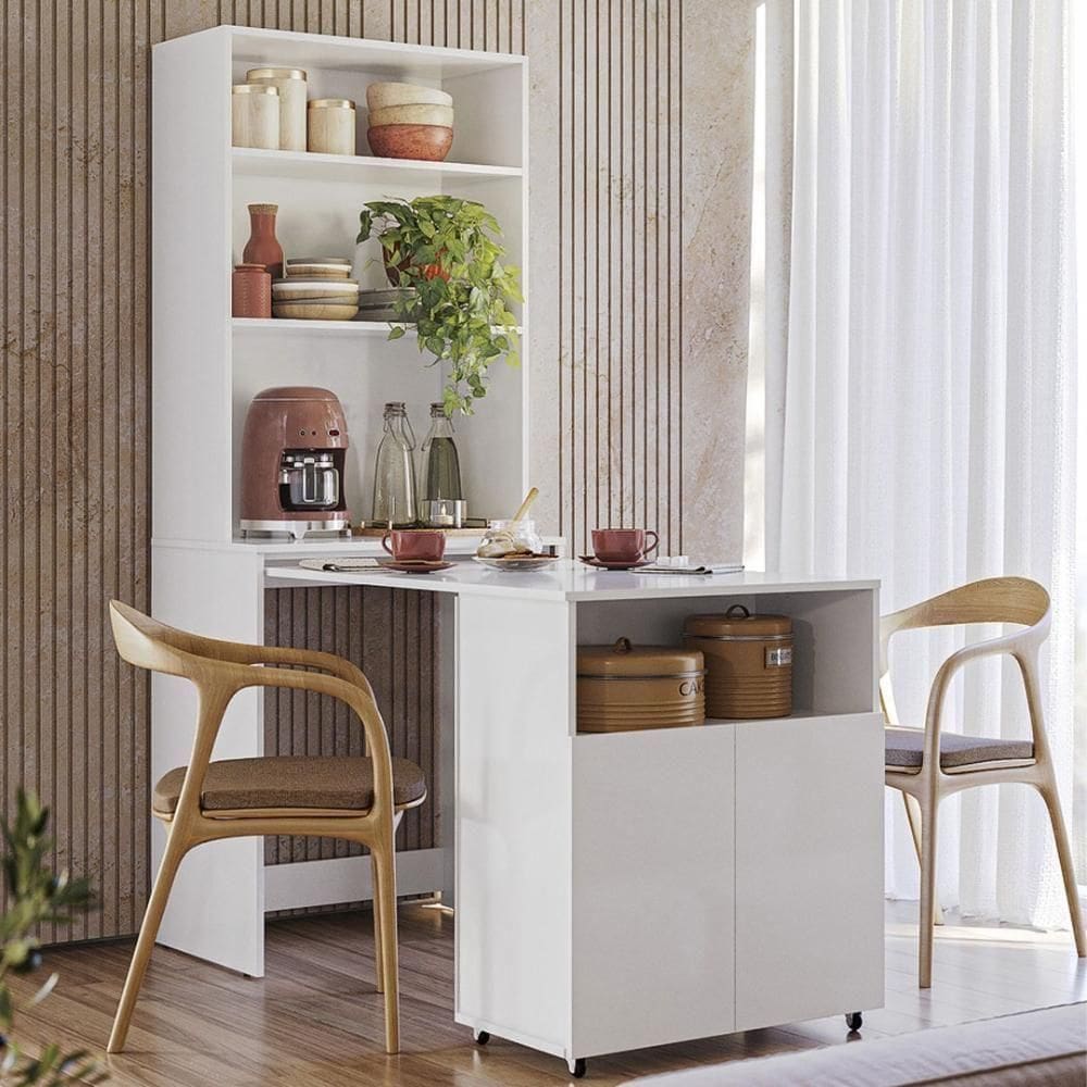 Armário Bancada De Cozinha 2 Portas Com Mesa Retrátil Duo Branco