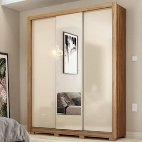 Guarda Roupa Casal 3 Portas Com Espelho E 2 Gavetas Vero Amêndola Touch Off White