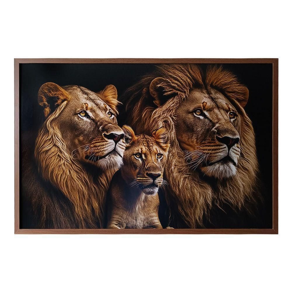 Quadro Decorativo Leões Moldura Cx Alta 100x66 Titulos Moldura Madeira