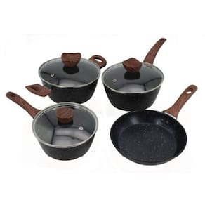Conjunto 4 Panelas Alumínio Tampa Vidro Antiaderente Stone Fundo Triplo Indução Cor Preto