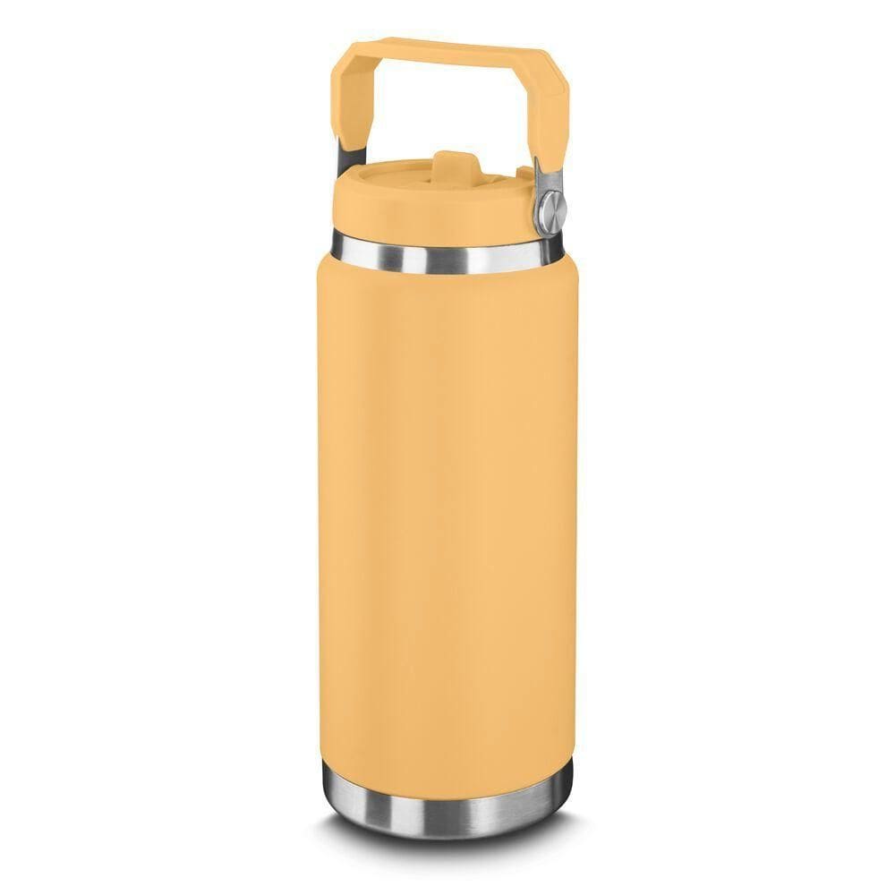Garrafa Térmica Parede Dupla Em Aço Inox Amarela 900ml Com Alça