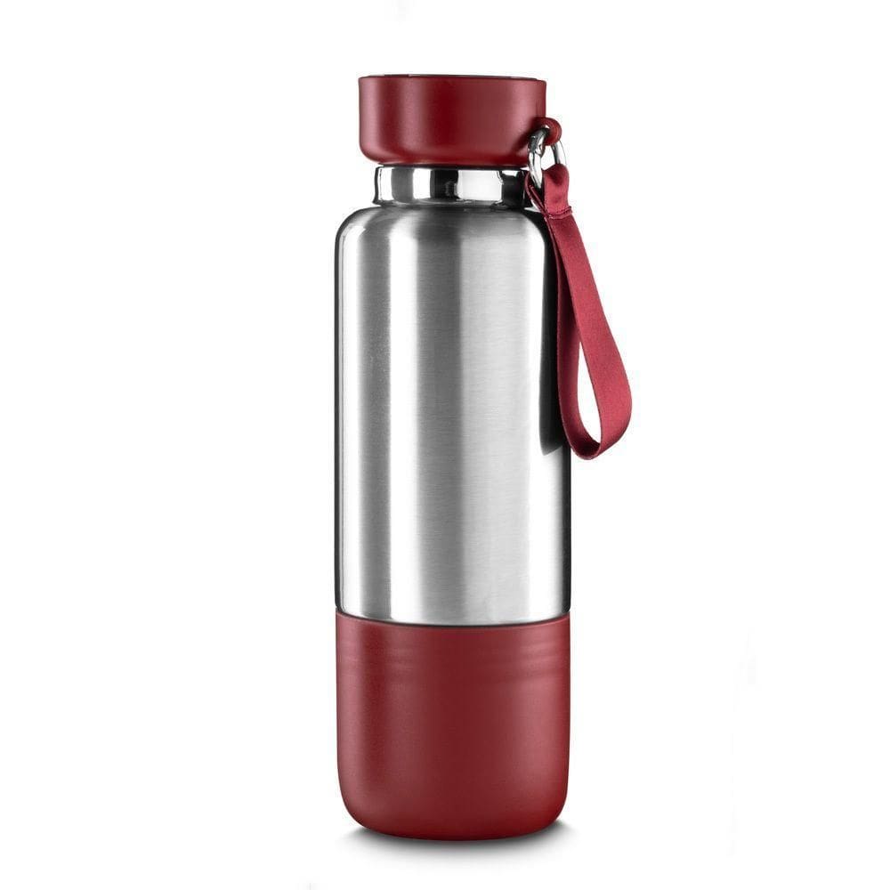 Garrafa Em Inox Parede Dupla 500ml Com Copo E Porta Objetos Vermelha