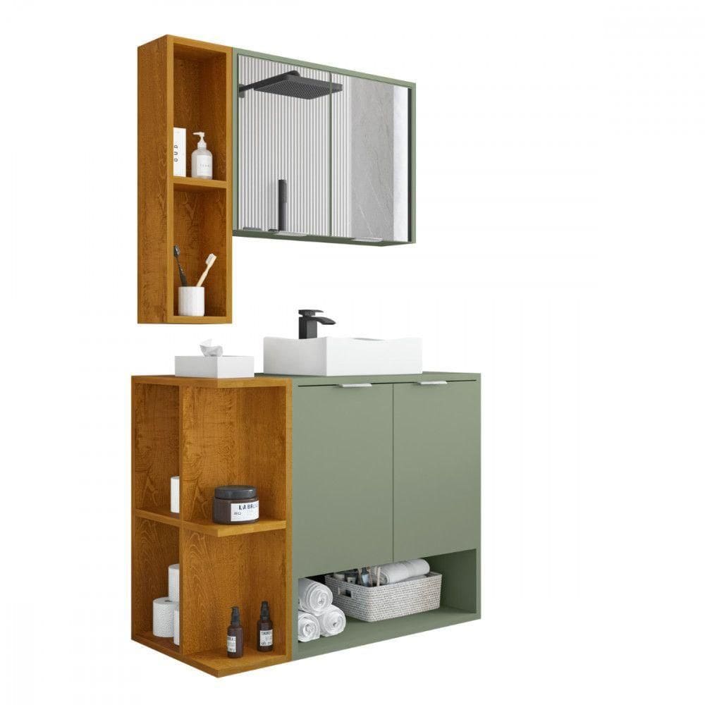 Gabinete Espelheira Com Cuba Ibiza Pistache Naturale Bechara