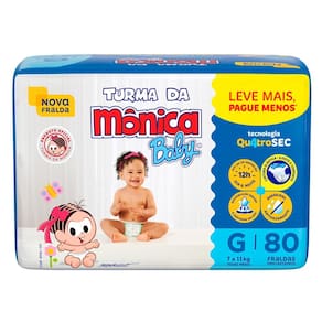 Fralda Turma Mônica Baby Giga Tamanho G 80 Unidades Leve Mais e Por Menos
