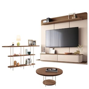 Home Suspenso Galax Castanho Off White e Aparador Infinity e Mesa Sky Castanho- HB Móveis