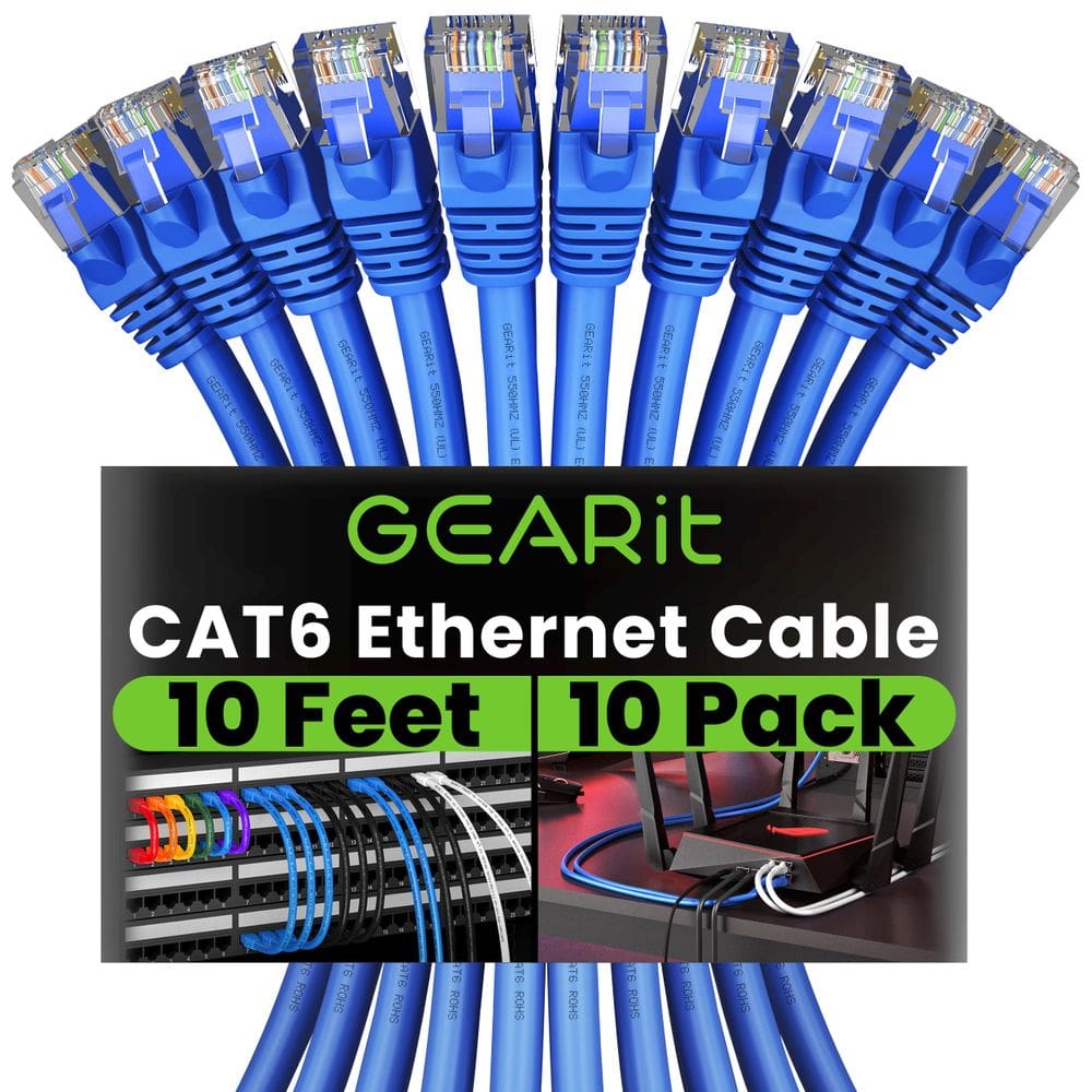 Cabo Ethernet GearIt Cat 6, pacote com 10, 3 m, 10 Gbps, RJ45, azul