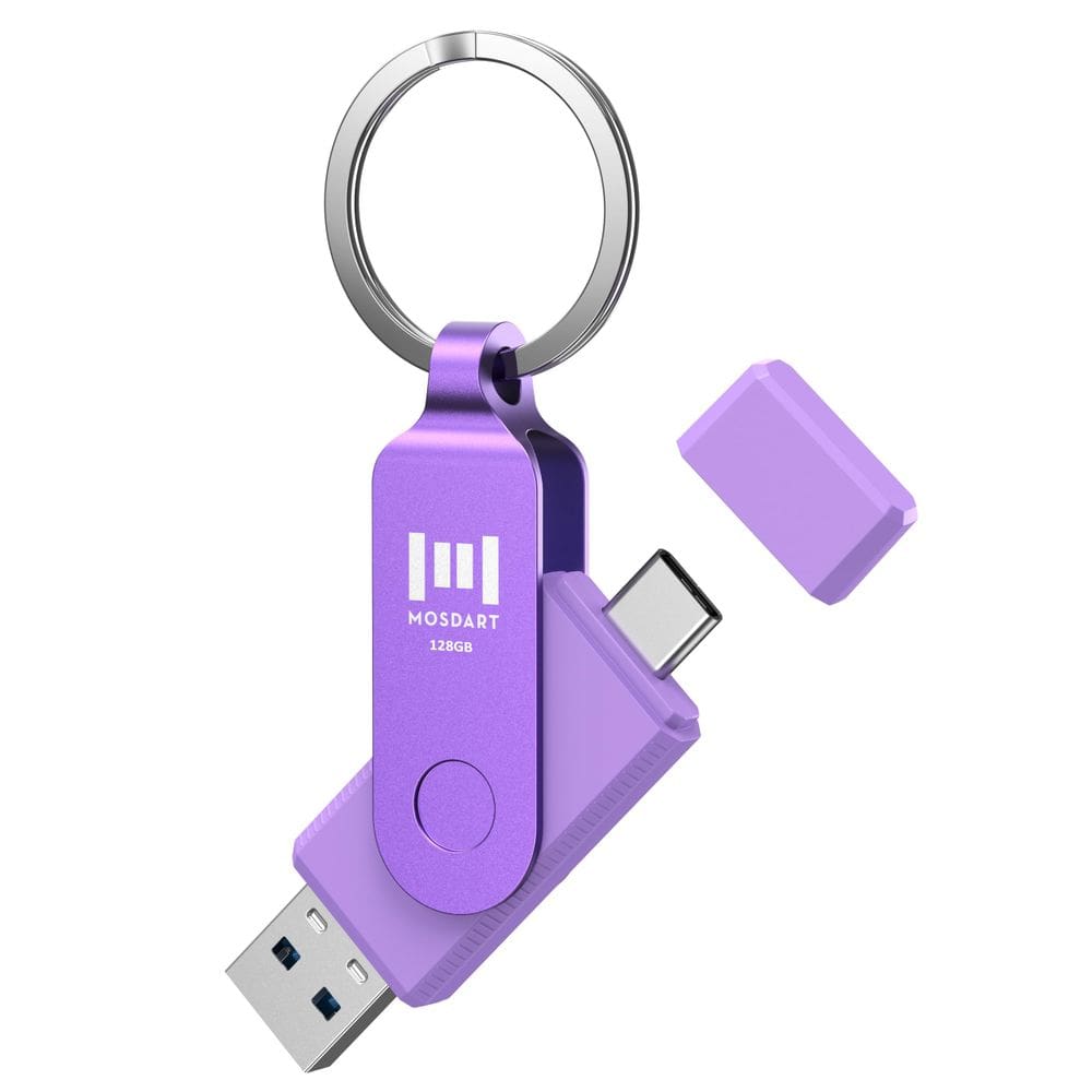 Unidade Flash USB MosDart 128GB Dual USB C 3.1 Roxa
